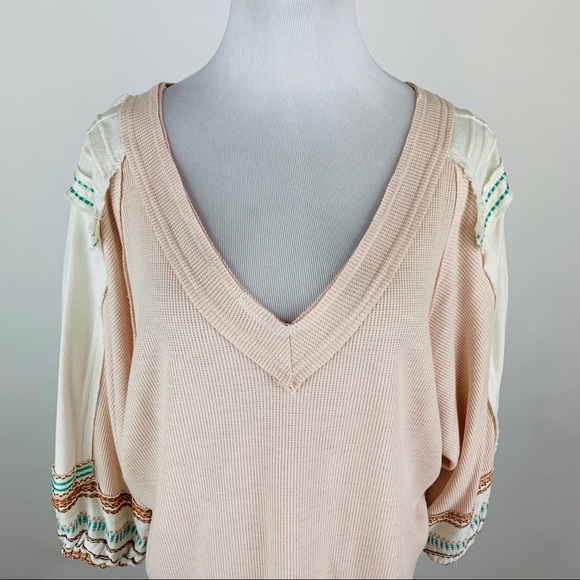 Free People Pink Thermal Patterned Sleeve Top - Picture 2 of 7